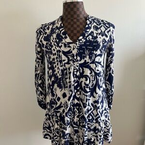 Zara Navy and White Women mini dress with a bottom ruffle size small
